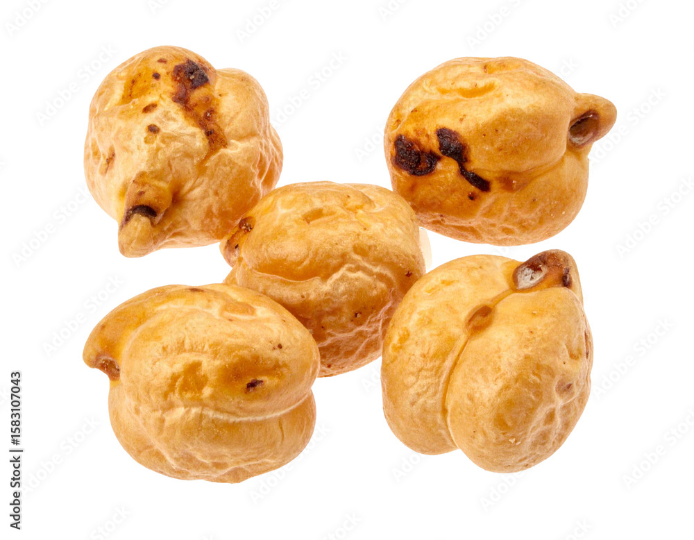 Five roasted chickpeas on a transparent background, perfect for healthy food and vegan concepts Five roasted chickpeas on a transparent background, perfect for healthy food and vegan concepts