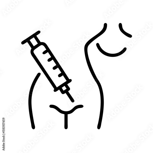 Injection in buttocks icon in outline style for medical use