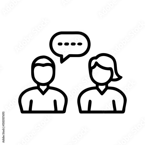 Two people talking icon with speech bubble in outline style
