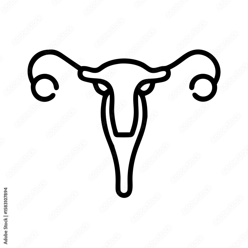 Fototapeta premium Uterus icon in black outline style for reproductive health