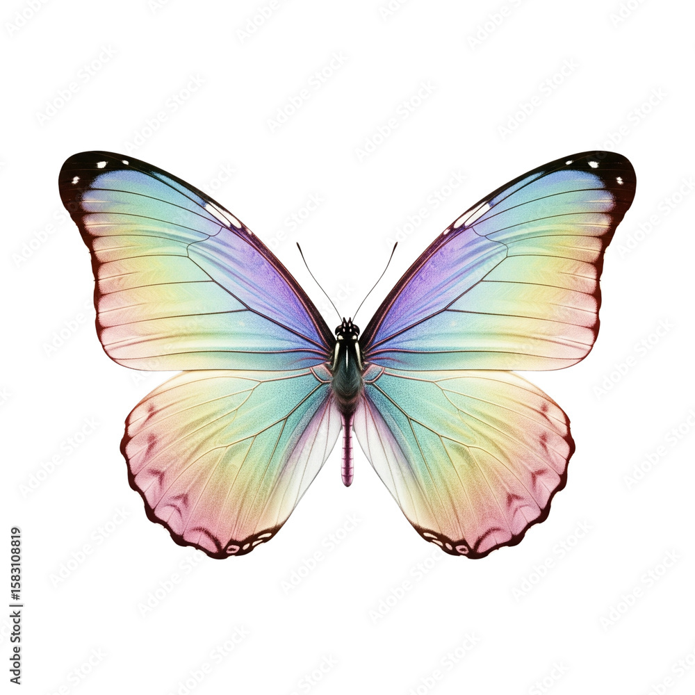 Fototapeta premium A beautiful butterfly with iridescent wings in pastel rainbow colors isolated on white