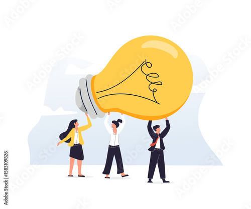 Innovation idea to drive team success, business innovative solution, community or invention help company achieve goal
