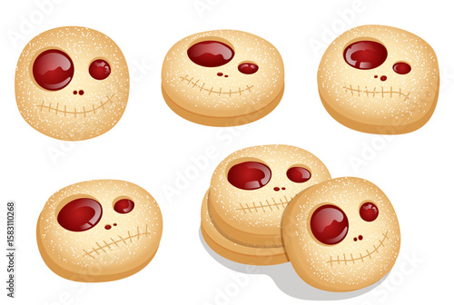 Halloween Themed Skeleton Shortcake Jam Filled Cookies. Spooky Party Treats Collection