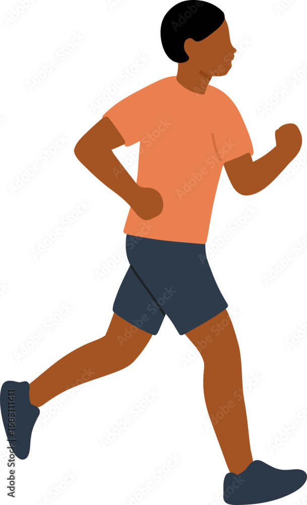 Flat minimalist vector of a person jogging at sunrise with trees and light sky, symbolizing healthy coping. Flat minimalist vector of a person jogging at sunrise with trees and light sky, symbolizing healthy coping.