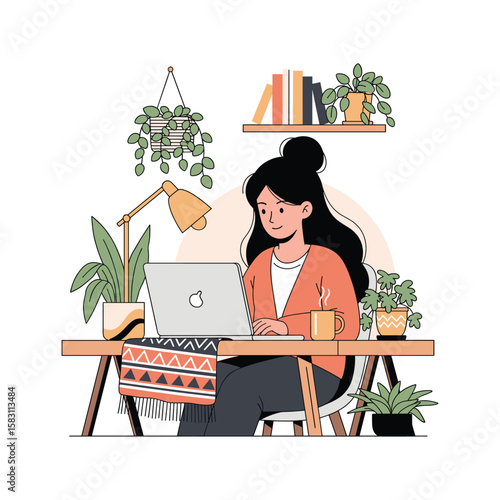 Freelancer Working Coffee Cozy Vector