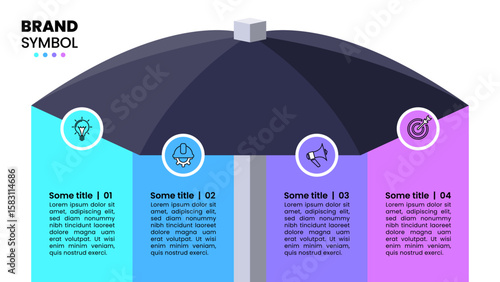 Infographic template. Umbrella with icons and 4 steps
