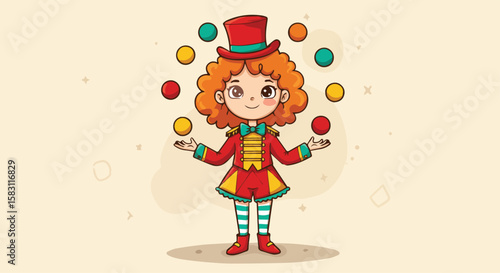 Cute Cartoon Ringmaster Juggling Colorful Balls