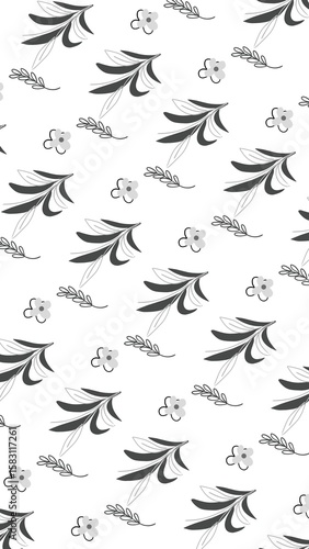 black and white seamless pattern, seamless leaf pattern, wrapping paper design
