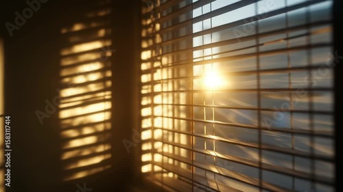 Wallpaper Mural Morning sunlight through blinds. Sunlight streaming through blinds casting shadows in warm morning   Torontodigital.ca