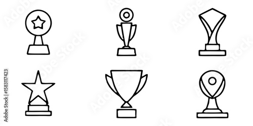 Outline trophies and awards in various shapes and sizes  