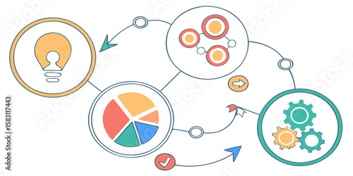 Infographic showing business processes with graphs and gears  