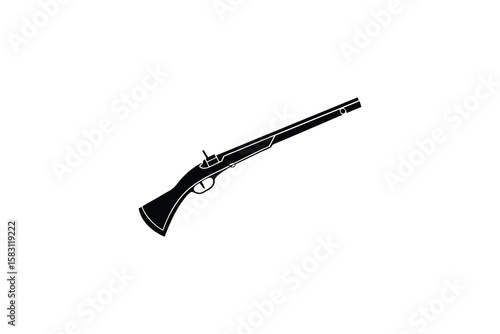Antique Flintlock Musket Illustration Black Powder Firearm Depicted in Detailed Silhouette Style Isolated on White Background for Historical or Decorative Purposes silhouette