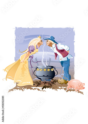 Illustration for the fairy tale by Hans Christian Andersen: The Swineherd 