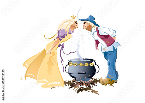 Illustration for the fairy tale by Hans Christian Andersen: The Swineherd 