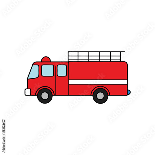 fire truck side view with ladder   vector style