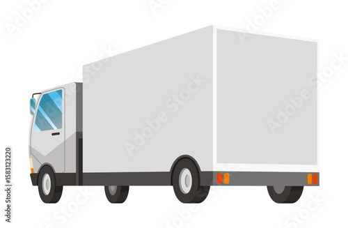 Moving service truck. Delivery loader. Unloading van on new home address, supplies logistic transportation. Cartoon vector illustration