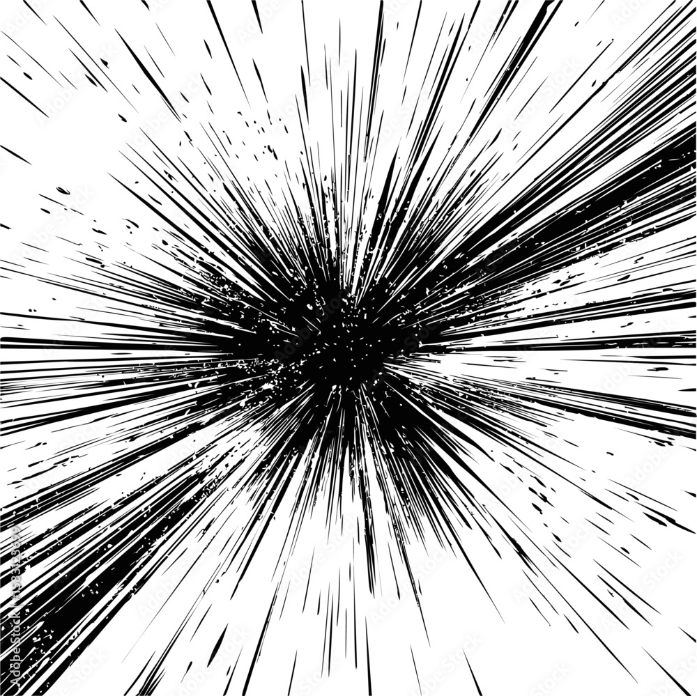 Naklejka premium Abstract black ink explosion with rays, high contrast design