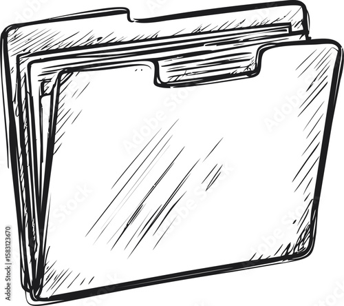 Illustration of a sketched file folder with detailed pen strokes in black and white