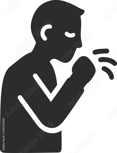 Person silhouette coughing with hand covering mouth, emphasizing illness