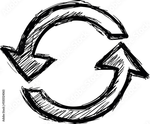 Black and white sketch style of two circular arrows forming a loop concept