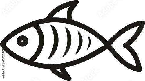Simple black and white fish skeleton drawing with bold outlines