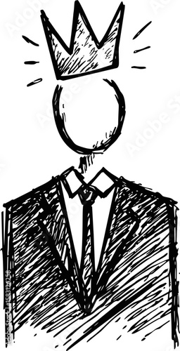 Sketch of faceless man in suit with a crown, symbolizing leadership concept