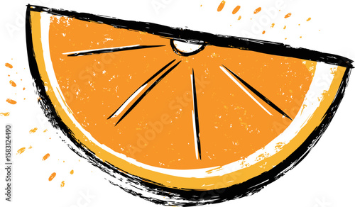Illustrated orange slice with splatter effect, vibrant abstract style