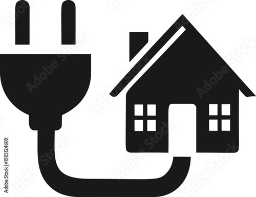 Electric plug symbol connected to house icon concept of smart home