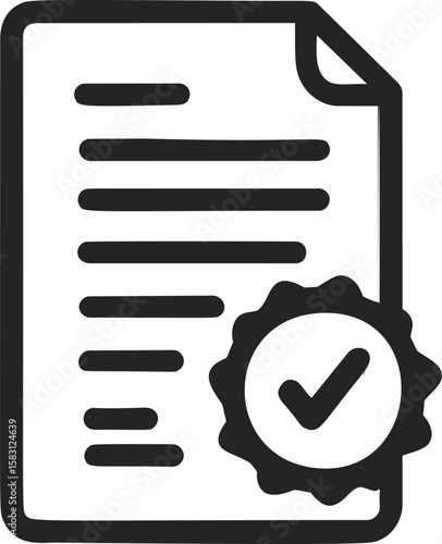 Certificate icon with a checkmark inside a circular seal in black and white
