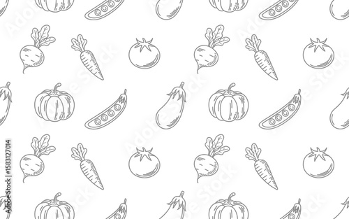 Charming vegetable doodle pattern featuring healthy produce icons