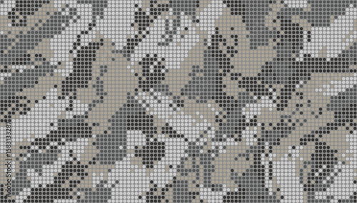 Military digital camouflage. Seamless camo pattern. Halftone dots background. Light gray and black color. Abstract texture for print on fabric, textile or paper. Vector wallpaper