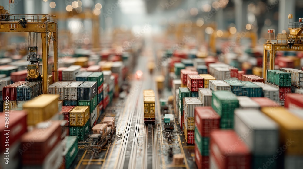 Naklejka premium Logistics and Shipping Industry Port Warehouse Operation Complex Visualization