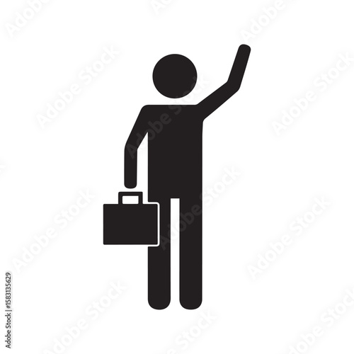 Hailing taxi icon, simple pictogram of a person with suitcase waiting for transport.