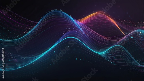 Futuristic digital waves with soft gradients and glowing dots, clean and techy, perfect for UI or app presentation