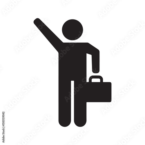 Hailing taxi icon, simple pictogram of a person with suitcase waiting for transport.