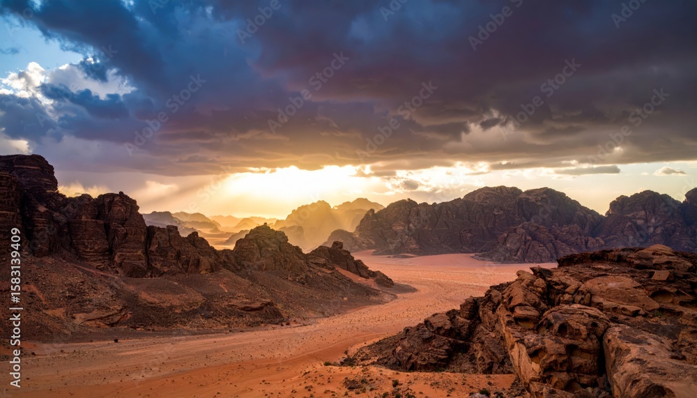 Fototapeta premium Stormy sky over Wadi Rum, Jordan desert