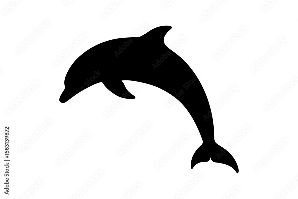 Fototapeta premium Black Silhouette of a Dolphin Jumping in an Arc on White Background