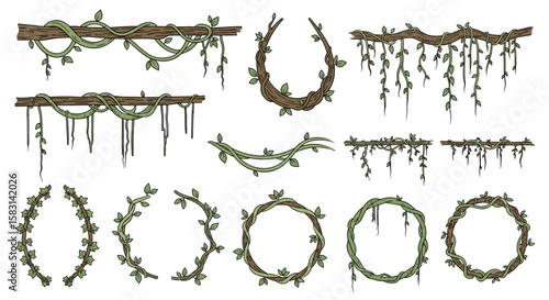 Collection of decorative jungle vines and overgrown foliage elements for environmental design and visual storytelling projects