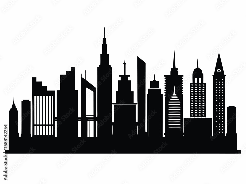 Obraz premium Cityscape Silhouette Vector Design Modern Architecture Urban Skyline Illustration
