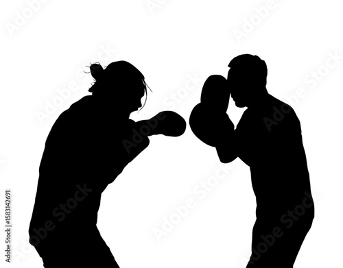 Silhouettes of Two Boxers Sparring in Boxing Stance