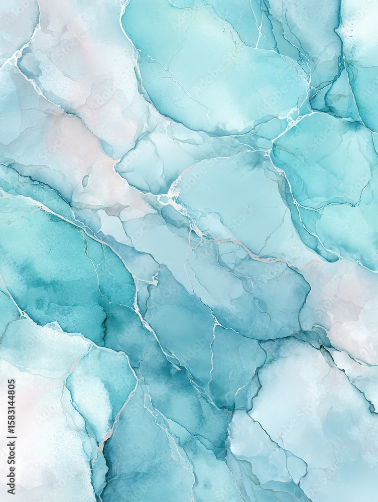 Obraz premium Sky blue and pastel teal marble swirls with white veins in watercolor effect for marble design, wallpaper design, tile design, wall design and exclusive luxury decorative professional design printing