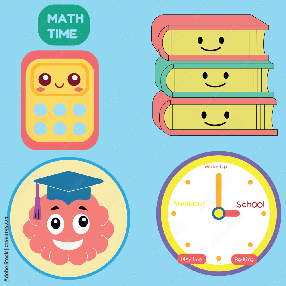 Fototapeta premium fun and colorful educational illustration icon activities and learning for kids