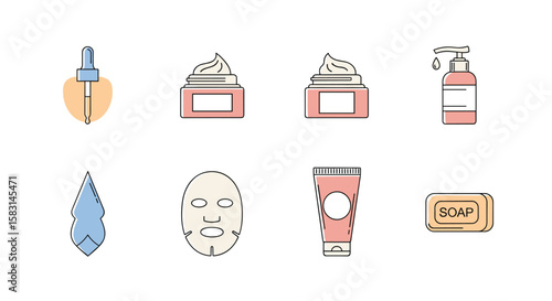 Collection of skincare cosmetics and beauty products for a radiant complexion and healthy skin care routine