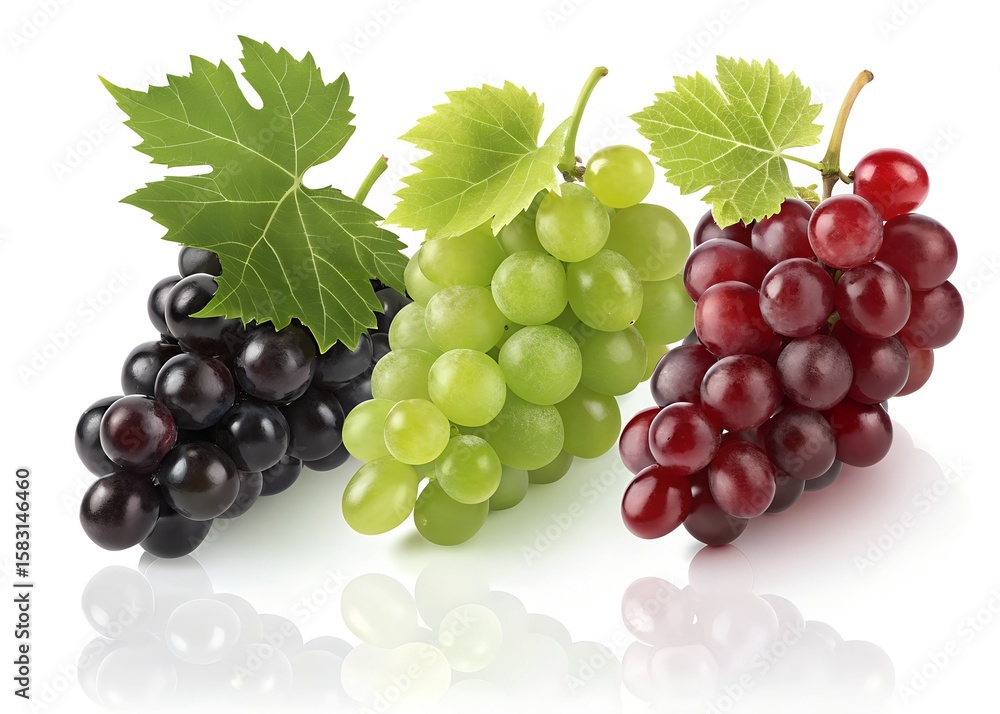 Fototapeta premium Assortment of Green and Red Grapes on White Background
