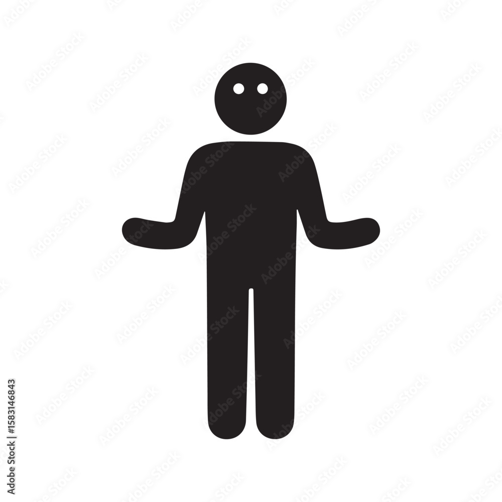 Shrugging stick figure icon, pictogram of person with 'I don't know' gesture, representing confusion or uncertainty. Shrugging stick figure icon, pictogram of person with 'I don't know' gesture, representing confusion or uncertainty.