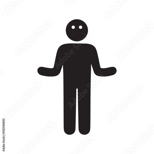 Shrugging stick figure icon, pictogram of person with 'I don't know' gesture, representing confusion or uncertainty.