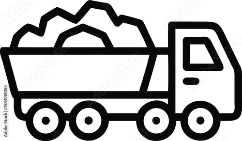 Black silhouette of a dump truck carrying rocks in a construction scene