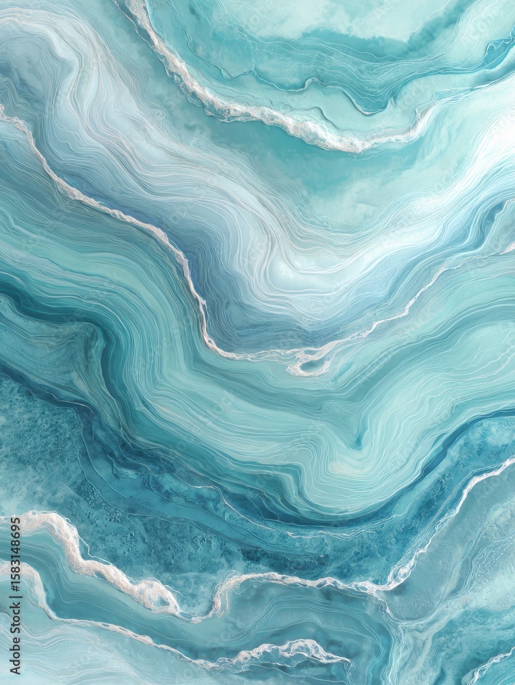Fototapeta premium Soft pastel teal and sky blue marble swirls with watercolor style and white veins for high-end wallpaper design, wall design, tile design, marble design and exclusive decorative design printing projec