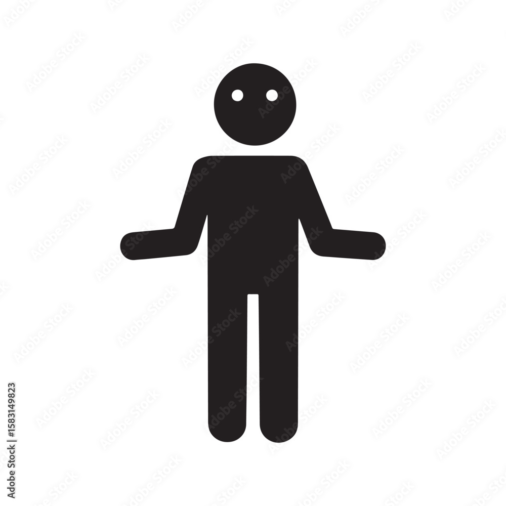 Shrugging stick figure icon, pictogram of person with 'I don't know' gesture, representing confusion or uncertainty. Shrugging stick figure icon, pictogram of person with 'I don't know' gesture, representing confusion or uncertainty.