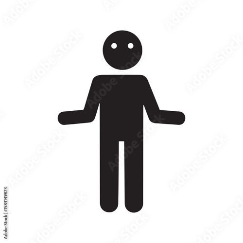 Shrugging stick figure icon, pictogram of person with 'I don't know' gesture, representing confusion or uncertainty.
